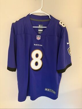 Nike Purple Baltimore Ravens #8 Lamar Jackson Game Jersey Men’s Large Stitched